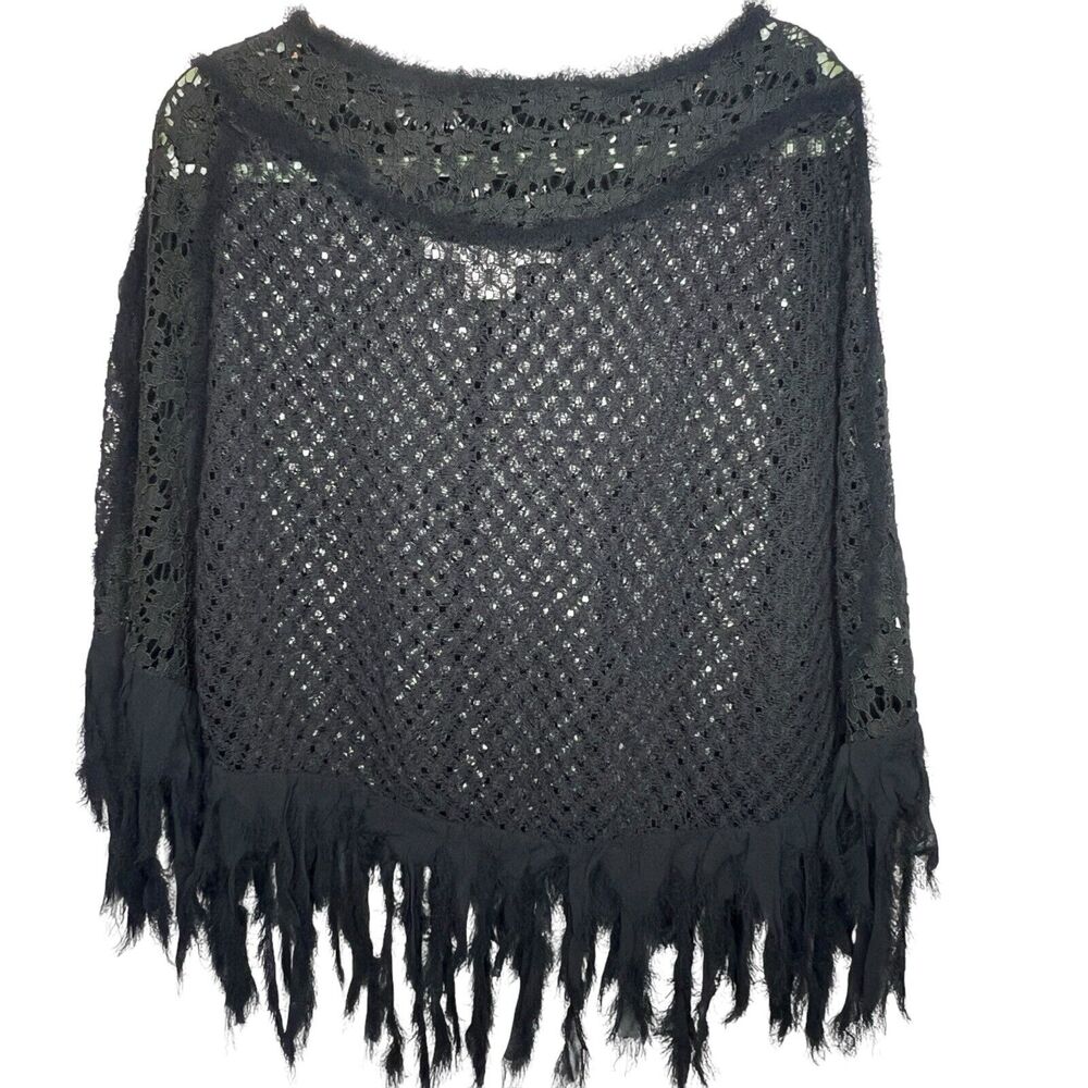 Black Lace Cocktail Cape Capelet Shawl Fringe Rayon Black Market One Size USA